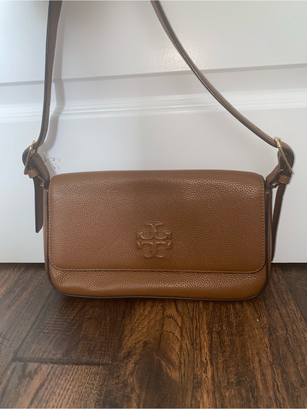 Tory Burch Cognac Pebbled Leather Crossbody Bag